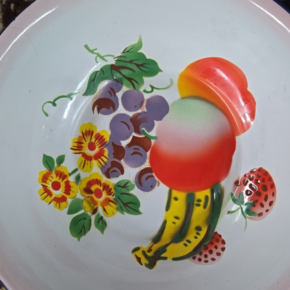 1950s Enamel Fruit Bowl Kitchen Decor Floral 50s Lucky Elephant - Picture 2 of 12